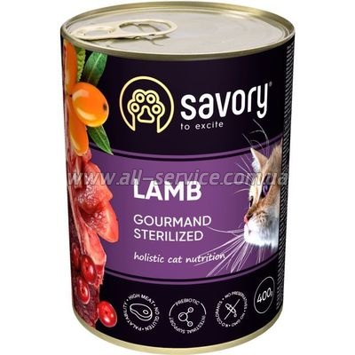 Влажный корм для кошек Savory Cat Can Adult Sterilised ягненок 400 г (4820232630730) Влажный корм для кошек Savory Cat Can Adult Sterilised ягненок 400 г (4820232630730)