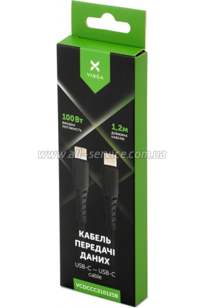 ���� ������ USB-C to USB-C 1.2m 100W Chip Silicon Black Vinga (VCDCCC21012SB)