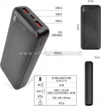 ������� ������������� EMOS 20000mAh Alpha Q3 PD 22.5W black (B0572B)