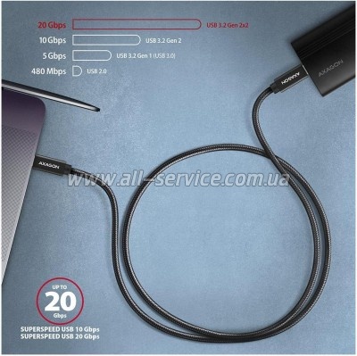 ���� ������ USB-C to USB-C 2.0m USB 3.2 Gen 2 PD 100W 5A 4K black AXAGON (BUCM32-CM20AB)