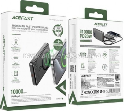 ������� ������������� Acefast Magnetic Wireless 10000mAh PD 20W Black (6974316283393)