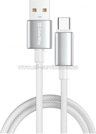 ���� ������ USB 2.0 AM to USB-C 1.0m 3A zinc alloy braided white ColorWay (CW-CBUC098-WT)