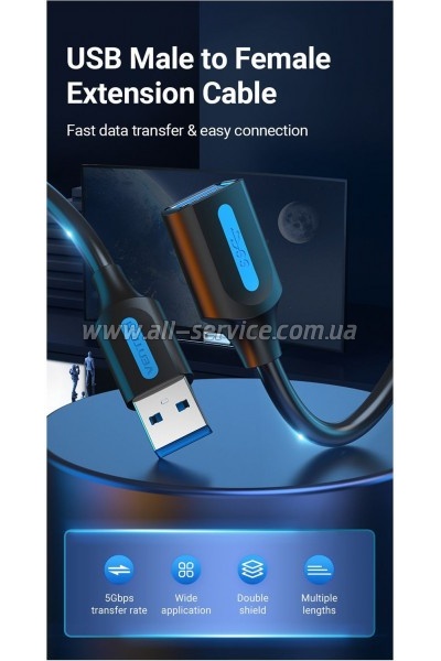 ���� ������ USB 2.0 AM/AF 1.5m black VENTION (CBIBG)