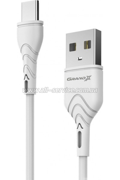 ���� ������ USB 2.0 AM to USB-C 2.0m 2.4A white Grand-X (PC-02W)