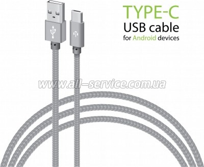 ���� ������ USB 2.0 AM to USB-C 1.0m grey Intaleo (1283126489136)