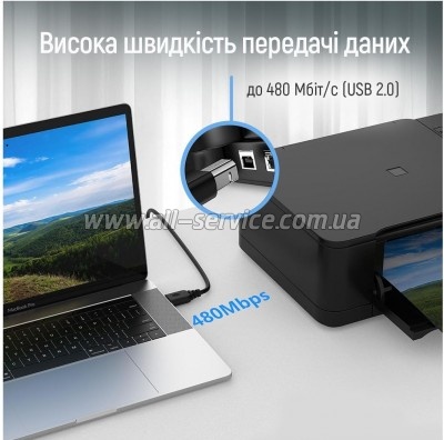 ������ ��� �������� USB 2.0 AM/BM 2.0m black ColorWay (CW-CBUB072-BK)