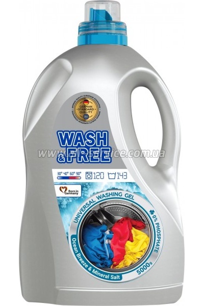 Гель для стирки Wash&Free Универсальный Морская свежесть с нотками минеральной соли 5 кг (4823128005216) Гель для стирки Wash&Free Универсальный Морская свежесть с нотками минеральной соли 5 кг (4823128005216)