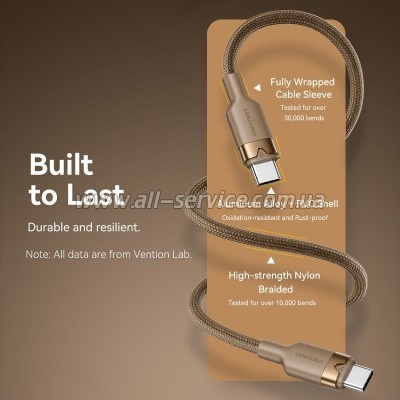 ���� ������ USB-C to USB-C 1.0m 3A aluminum gold Vention (TRDJF)