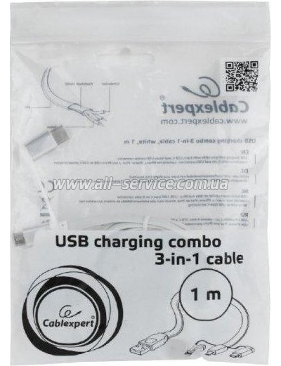  USB 2.0 AM to Lightning/ Micro/ Type-C 1.0m Cablexpert (CC-USB2-AMLM32-1M-W)