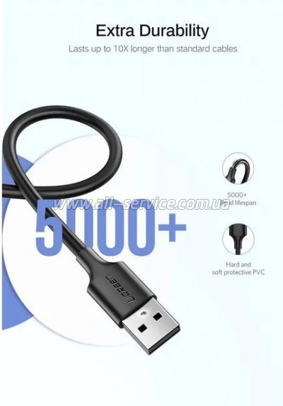 ���� ������ USB 2.0 AM to Micro 5P 0.25m 2A US289 black Ugreen (60134)