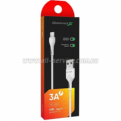   USB 2.0 AM to Type-C 1.0m Grand-X (PC-03B)