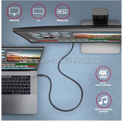 ���� ������ USB-C to USB-C 2.0m USB 3.2 Gen 2 PD 100W 5A 4K black AXAGON (BUCM32-CM20AB)