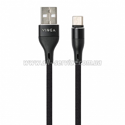   USB 2.0 AM to Type-C 1.0m cylindric nylon back Vinga (VCPDCTCCANB1BK)