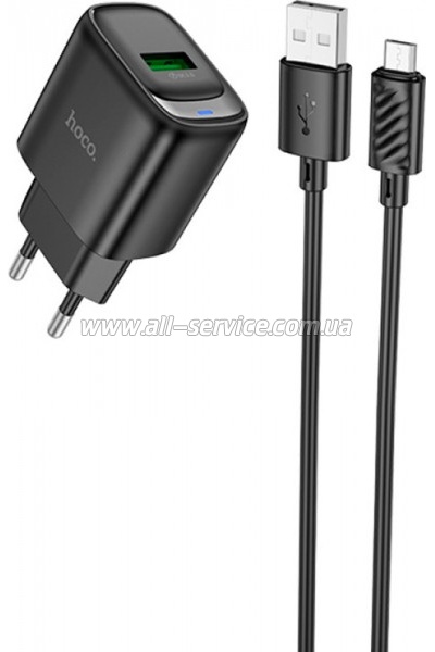 �������� ������� HOCO C140A Smart USB QC3.0 + USB to cable Micro Black (6942007627801)