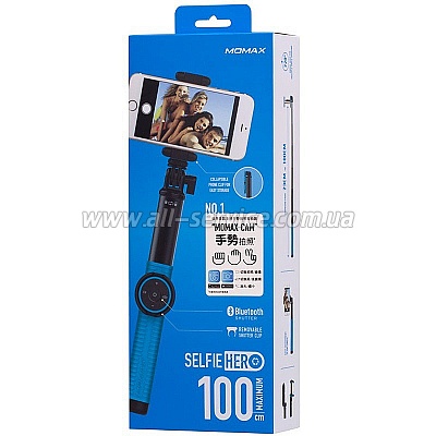  MOMAX Selfie Hero Bluetooth Selfie Pod 100cm Blue/Black (KMS7D)