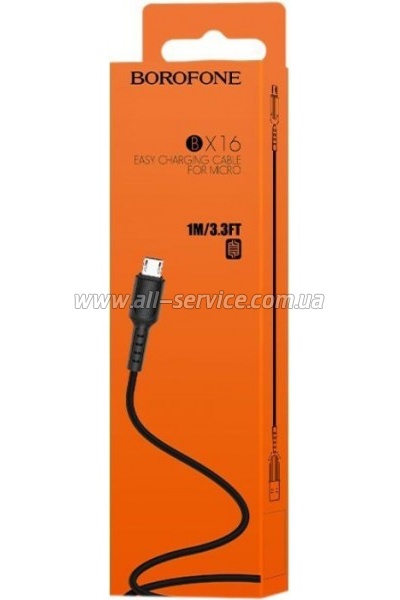 ���� ������ Borofone USB 2.0 AM to Micro 5P 1.0m 2A PVC BX16 black (6957531099499)