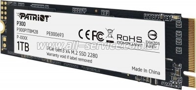 SSD  Patriot M.2 NVMe PCIe 3.0 x4 1TB 2280 P300 (P300P1TBM28)