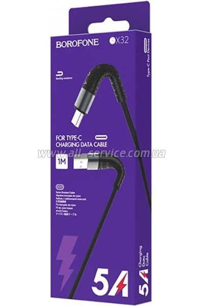 ���� ������ USB 2.0 AM to USB-C 1.0m 2.4A nylon BX32 black BOROFONE (6931474710451)
